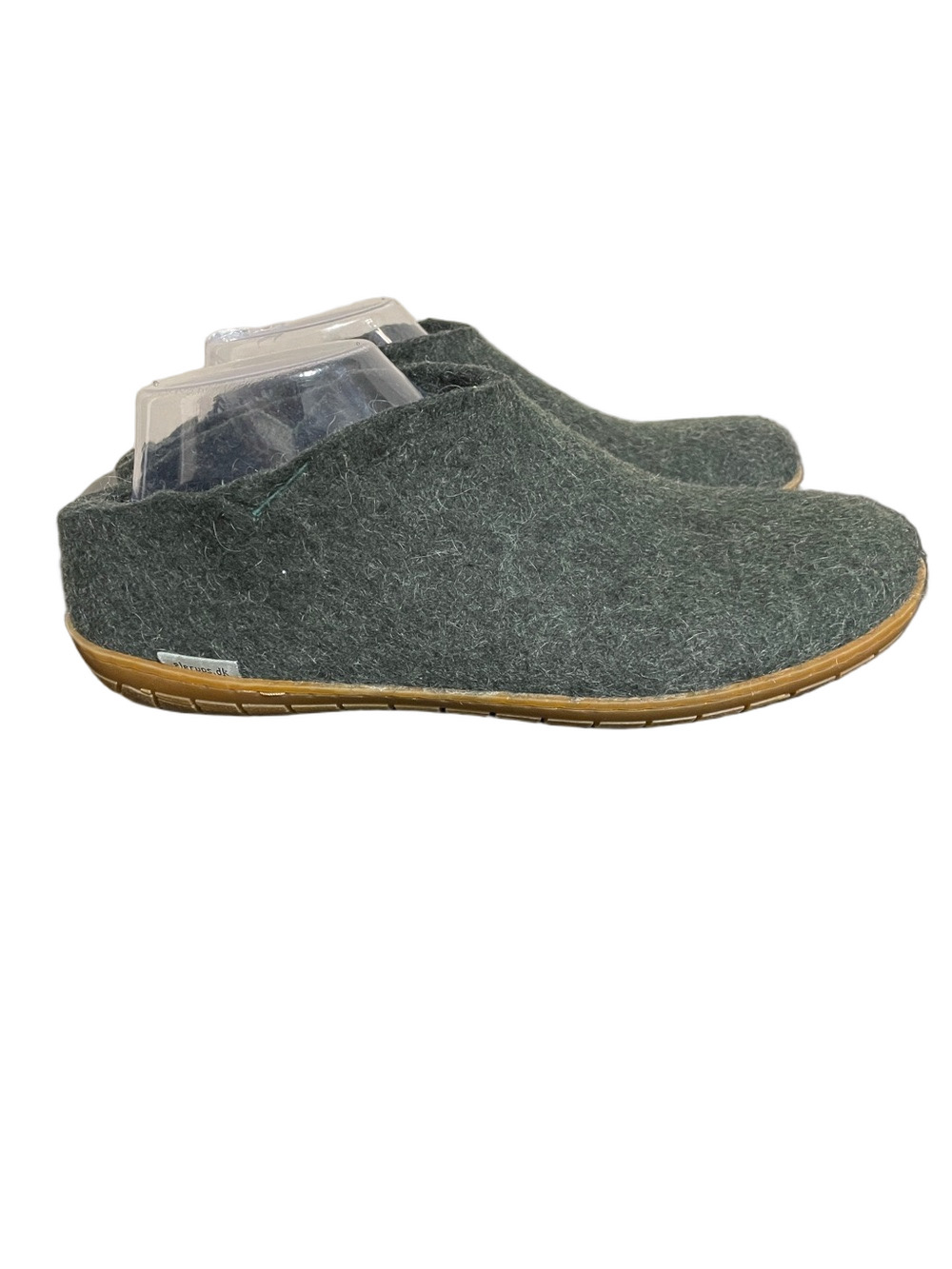 Glerups Slip-On Wool Slippers in Dark Green Size 40